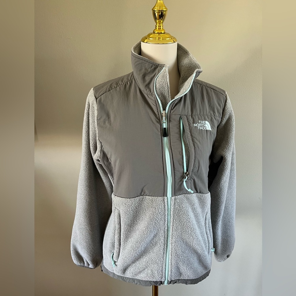 The North Face Jacket Women’s Small Gray/Teal Outdoors Hiking Fleece Denali Zip